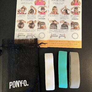 Set of 3 PONY-O Ponytail Holders, White, Turquoise & Gray